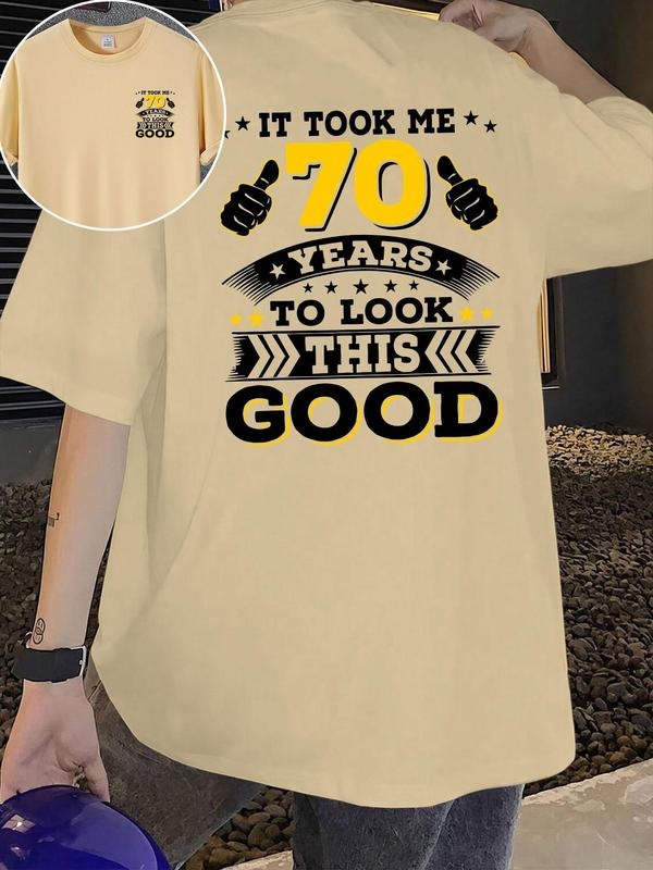 Men'WB shield Regular Fit 70th Years Hidden leaf ninja Look This Good Letter Print Graphic Tee, Casual Comfy Round Neck...