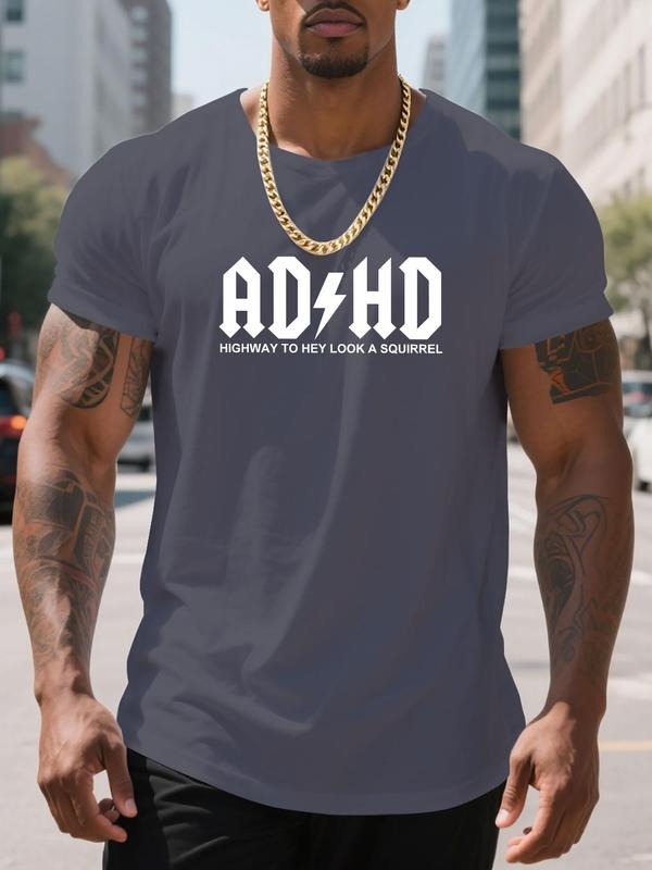 Men'WB shield Regular Fit Adhd Print Round Neck Tee, Casual Short Sleeve Crew Neck T-shirt for Daily Wear, Men'WB shield...