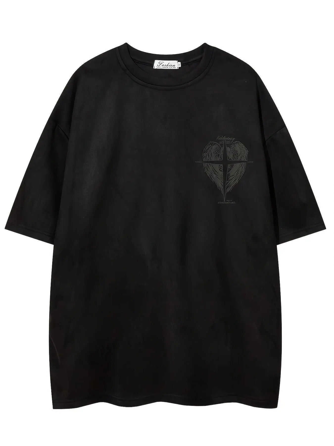 Men'WB shield Regular Fit Angel & Cross Print Drop Shoulder Tee, Casual FOG Comfy Half Sleeve Round Neck T-shirt for...