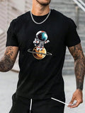 Men'WB shield Regular Fit Astronaut Print Round Neck Tee, Casual Short Sleeve Crew Neck T-Shirt for Summer, Fashion...