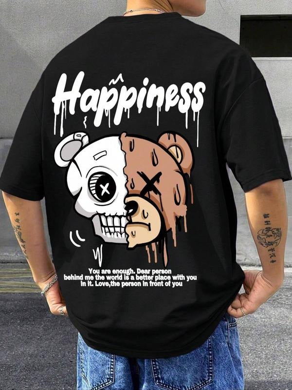 Men'WB shield Regular Fit Bear & Skull Print Round Neck Tee, Fashion Casual Short Sleeve T-shirt for Daily Wear, Men'WB...