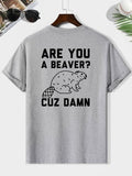 Men'WB shield Regular Fit Beaver & Letter Print Round Neck Tee, Casual Short Sleeve Crew Neck T-shirt for Summer, Fashion...