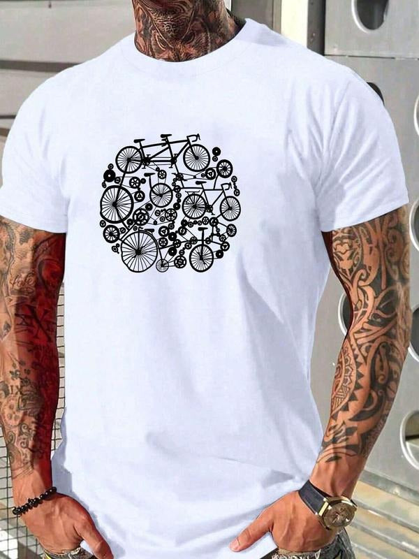 Men'WB shield Regular Fit Bicycle Print Round Neck Graphic Tee, Casual Short Sleeve T-shirt for Summer, Men'WB shield Top...