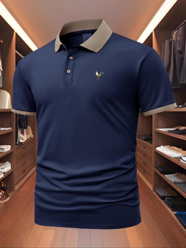 Men'WB shield Regular Fit Bird Print Polo Shirt, Casual Short Sleeve Collared Top for Summer, Fashion Men'WB shield TNF...