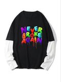 Men'WB shield Regular Fit Black Letter Print Crewneck Graphic Tee, Casual Fashion Round Neck Long Sleeve T-shirt for...