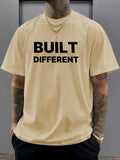 Men'WB shield Regular Fit Built Different Letter Print Round Neck Graphic Tee, Casual Short Sleeve Crew Neck T-shirt for...