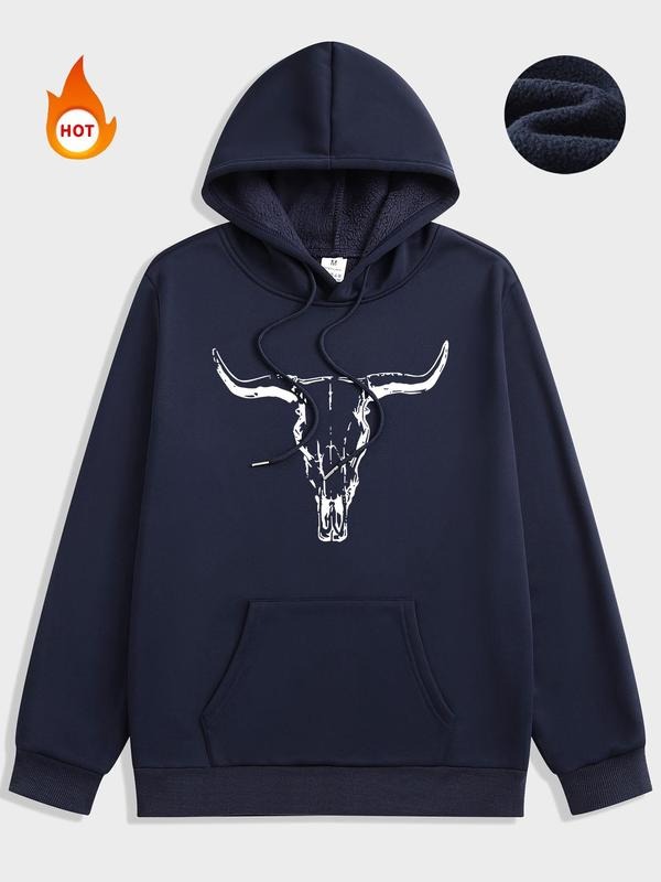 Men'WB shield Regular Fit Bull Head Print Long Sleeve Drawstring Hoodie, Casual Pocket Fleece Hooded Sweatshirt for Fall...