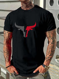 Men'WB shield Regular Fit Bull Print Round Neck Tee, Casual Short Sleeve Crew Neck T-Shirt for Summer, Fashion Men'WB...