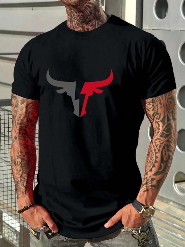 Men'WB shield Regular Fit Bull Print Round Neck Tee, Casual Short Sleeve Crew Neck T-Shirt for Summer, Fashion Men'WB...