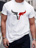Men'WB shield Regular Fit Bull Print Round Neck Tee, Casual Short Sleeve Crew Neck T-Shirt for Summer, Fashion Men'WB...