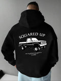 Men'WB shield Regular Fit Car & Letter Print Drop Shoulder Hoodie, Casual Comfy Drawstring Pocket Hooded Sweatshirt for...