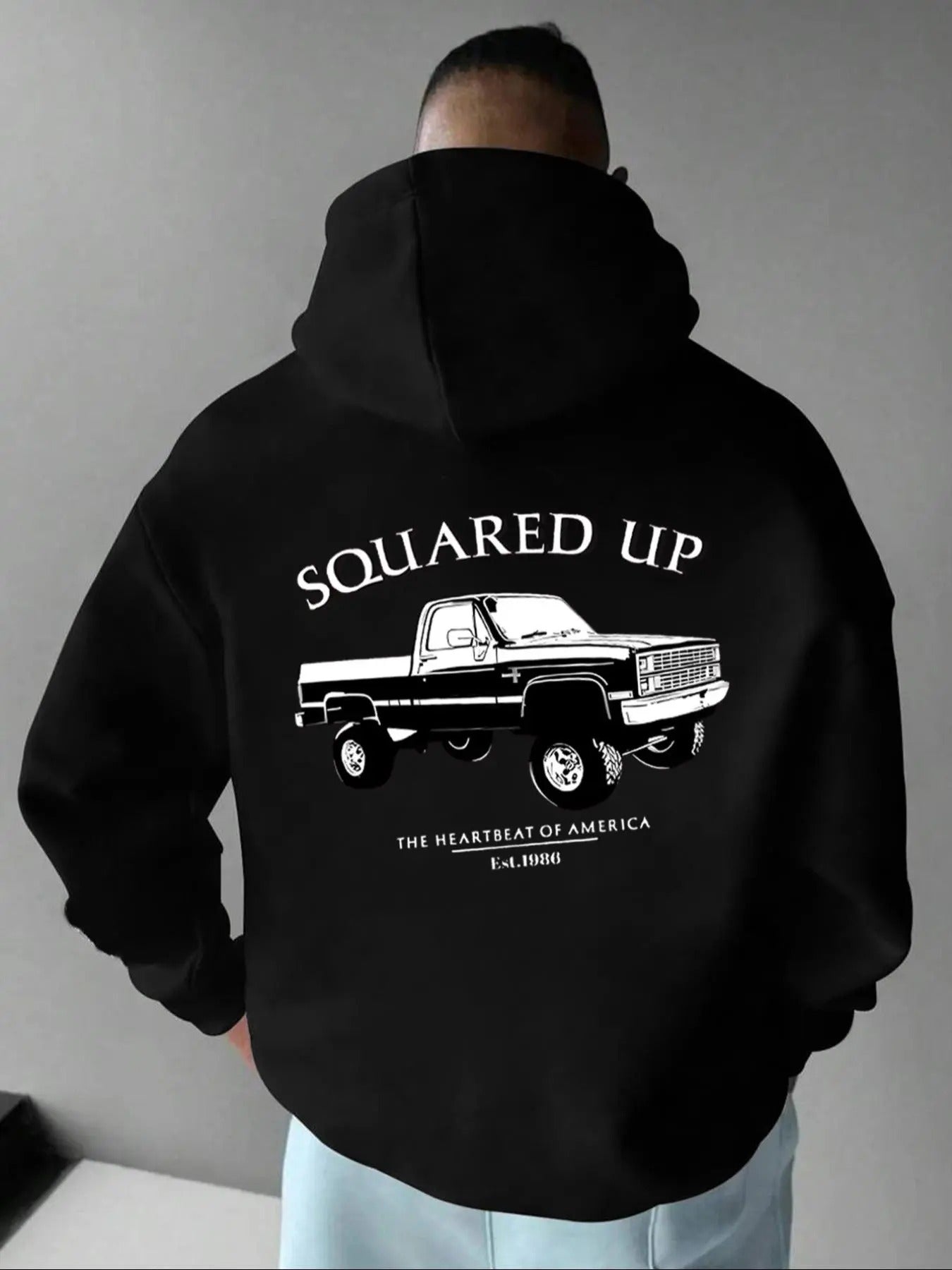 Men'WB shield Regular Fit Car & Letter Print Drop Shoulder Hoodie, Casual Comfy Drawstring Pocket Hooded Sweatshirt for...