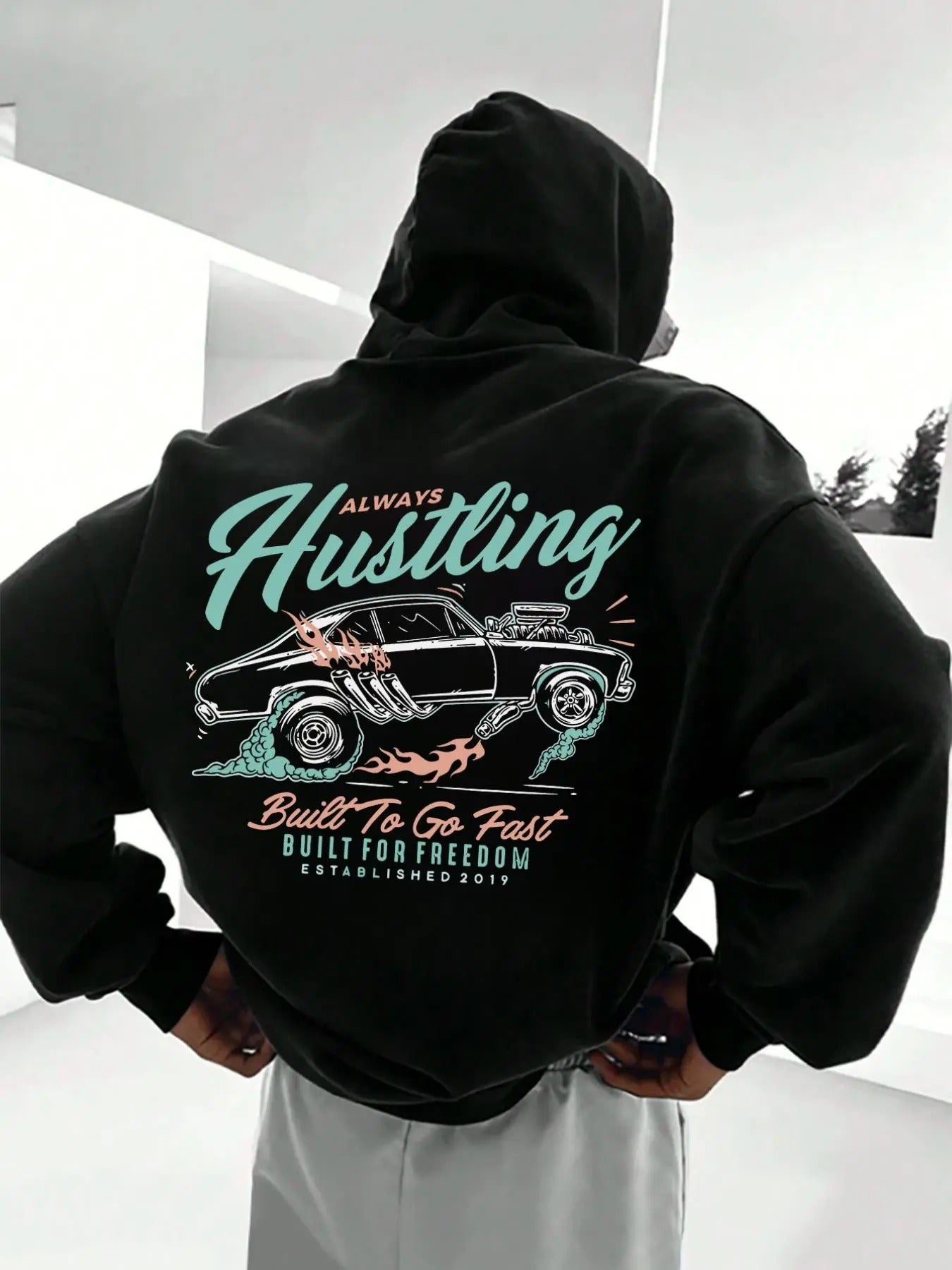 Men'WB shield Regular Fit Car Print Hoodie, Casual Comfy Hooded Sweatshirt for Daily Wear, Men'WB shield TNF for Spring &...