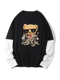 Men'WB shield Regular Fit Cartoon Bear Print Drop Shoulder Tee, 2 Red plumber brand Swoosh Casual Round Neck Long Sleeve...