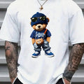 Men'WB shield Regular Fit Cartoon Bear Print Round Neck Tee, Casual Short Sleeve Crew Neck T-Shirt for Summer, Fashion...