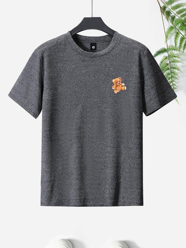 Men'WB shield Regular Fit Cartoon Bear Print Short Sleeve Tee, Summer TNF Casual Round Neck T-shirt For Summer, Men'WB...