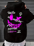 Men'WB shield Regular Fit Cartoon TNF & Letter Print Drop Shoulder Hoodie, Fashion Casual Drawstring Pocket Hooded...