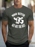 Men'WB shield Regular Fit Cow & Letter Print Round Neck Tee, Casual Short Sleeve Crew Neck T-shirt for Daily Wear, Men'WB...