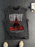 Men'WB shield Regular Fit Cowboy Print Round Neck Tank Top, Casual Sleeveless Graphic Vest for Summer, Fashion Men'WB...