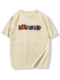 Men'WB shield Regular Fit Creative Letter Print Short Sleeve Tee, Summer TNF, Casual Graphic Round Neck T-Shirt For...
