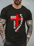 Men'WB shield Regular Fit Cross & Letter Print Round Neck Tee, Casual Short Sleeve Crew Neck T-shirt for Summer, Comfy...