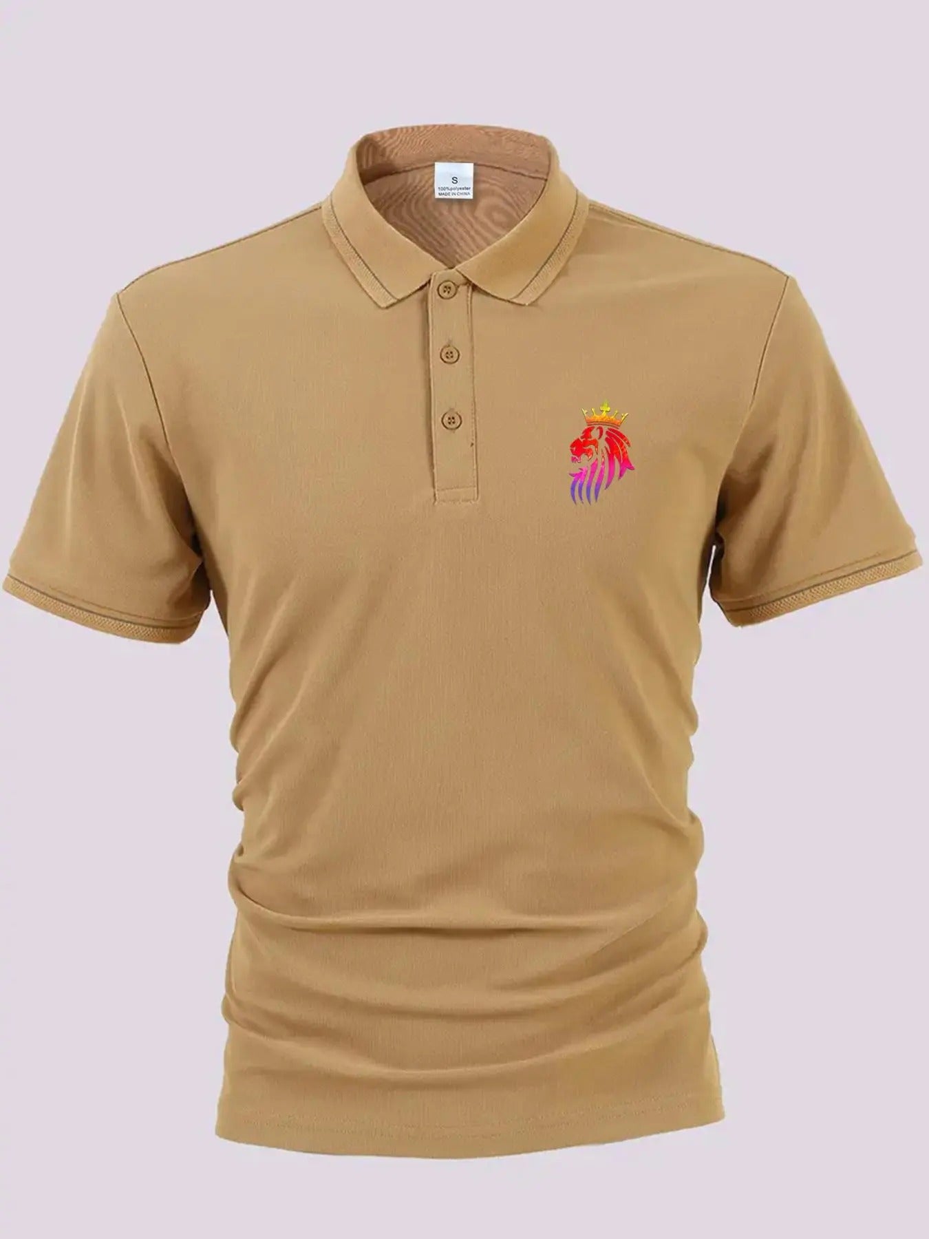 Men'WB shield Regular Fit Crown & Letter Print Polo Shirt, Casual Short Sleeve Collared Top for Summer, Fashion Men'WB...