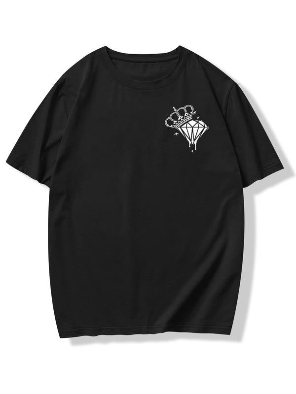 Men'WB shield Regular Fit Diamond & Crown Print Round Neck Tee, Summer TNF Casual Short Sleeve Graphic T-Shirt for Daily...