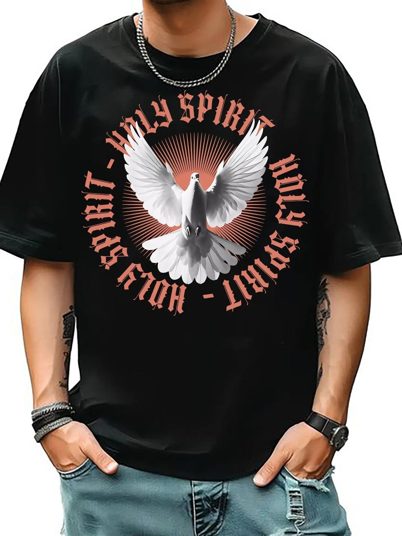 Men'WB shield Regular Fit Eagle & Letter Print Round Neck Tee, Casual Short Sleeve T-shirt for Summer, Menswear for Daily...