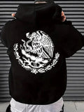 Men'WB shield Regular Fit Eagle Print Drop Shoulder Hoodie, Casual Comfy Drawstring Pocket Hooded Sweatshirt for Daily...