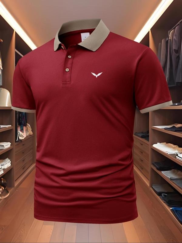 Men'WB shield Regular Fit Eagle Print Polo Shirt, Casual Short Sleeve Half Zip Collar Top for Summer, Fashion Men'WB...