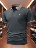 Men'WB shield Regular Fit Eagle Print Polo Shirt, Casual Short Sleeve Half Zip Collar Top for Summer, Fashion Men'WB...