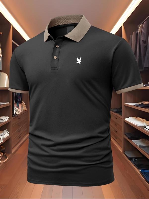 Men'WB shield Regular Fit Eagle Print Polo Shirt, Casual Short Sleeve Top for Summer, Fashion Men'WB shield TNF for Daily...