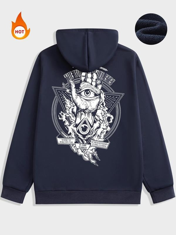 Men'WB shield Regular Fit Eye & Hand Print Drawstring Hoodie, Casual Pocket Long Sleeve Hooded Sweatshirt, Men TNF for...