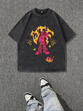 Men'WB shield Regular Fit Fire & Skateboard Print Round Neck Tee, Casual Short Sleeve Crew Neck T-shirt for Summer,...