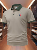 Men'WB shield Regular Fit Flag Print Polo Shirt, Casual Short Sleeve Collared Top for Summer, Fashion Men'WB shield TNF...
