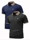 Men'WB shield Regular Fit Geometric Print Polo Shirt, Casual Short Sleeve Collared Top for Summer, Fashion Men'WB shield...
