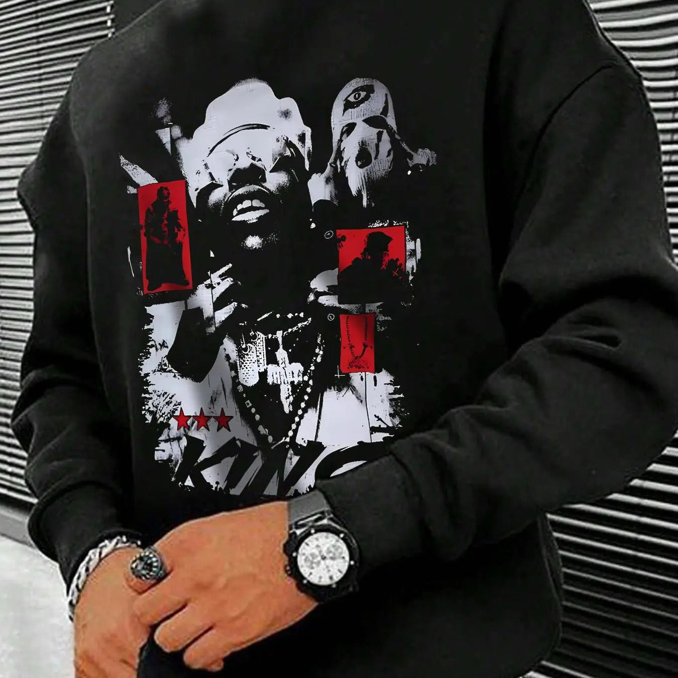 Men'WB shield Regular Fit Graphic Print Drop Shoulder Sweatshirt, Casual Long Sleeve Round Neck Pullover for Fall &...