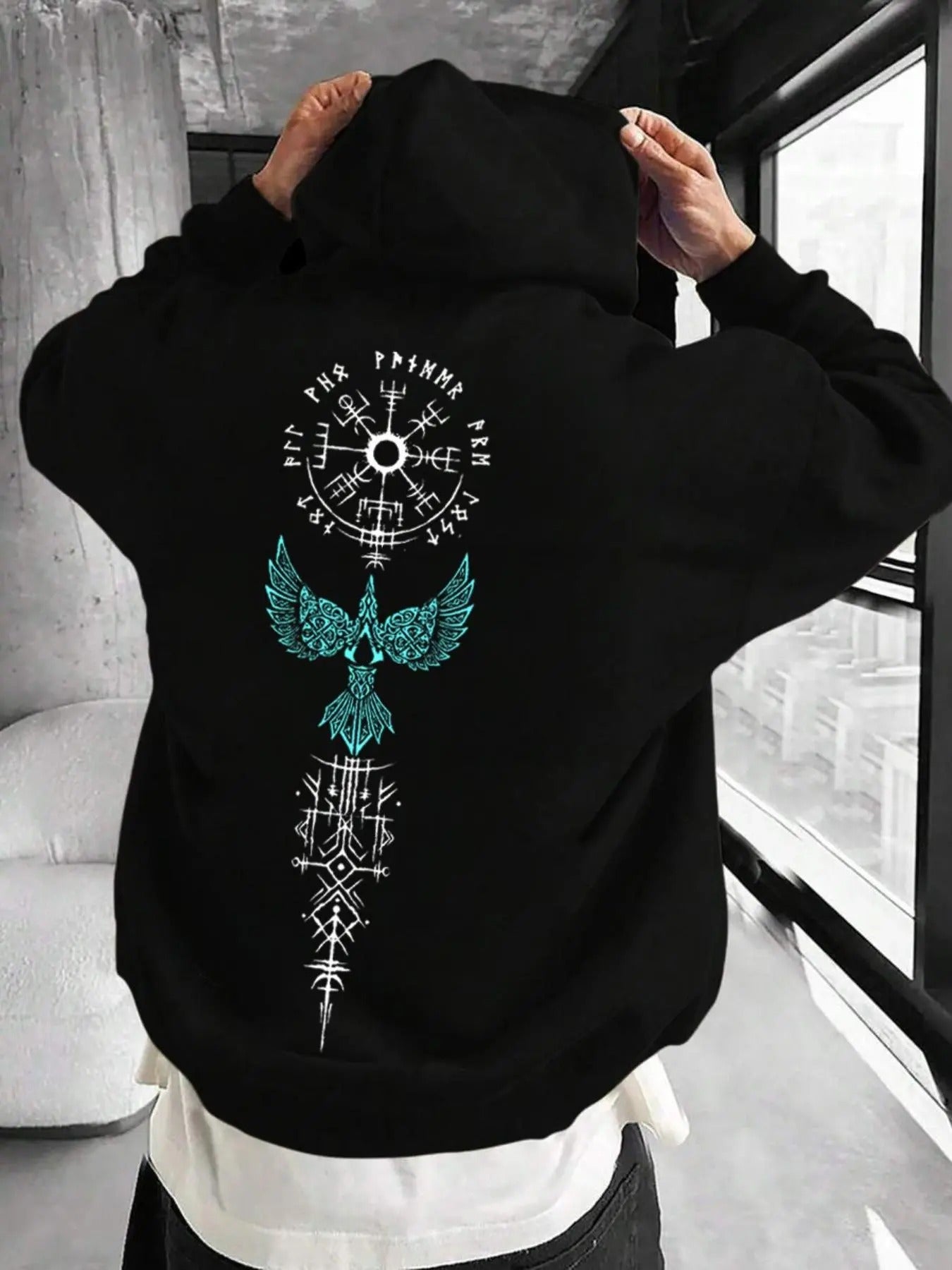 Men'WB shield Regular Fit Graphic Print Kangaroo Pocket Hoodie, Comfy Casual Long Sleeve Hooded Sweatshirt, Men'WB shield...