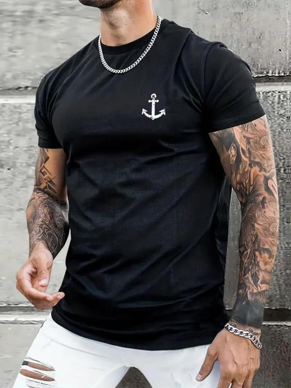 Men'WB shield Regular Fit Graphic Print Round Neck Tee, Summer TNF, Fashion Casual Short Sleeve T-shirt for Daily Outdoor...