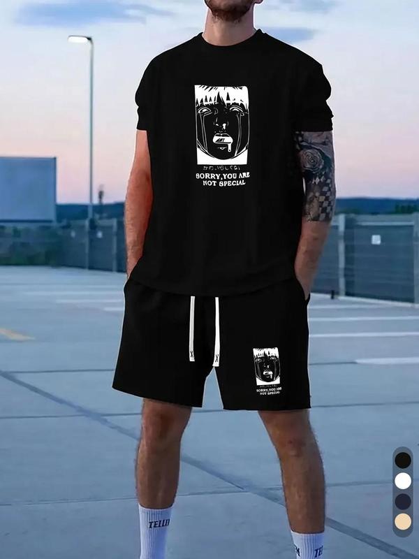 Men'WB shield Regular Fit Graphic Tee & Shorts Set, Casual Short Sleeve T-shirt & Shorts, Men'WB shield Summer TNF...