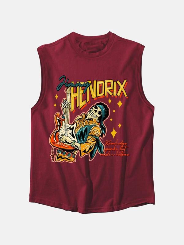 Men'WB shield Regular Fit Guitar & Letter Print Round Neck Tank Top, Casual FOG Comfy Sleeveless Top for Summer, Men'WB...