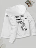 Men'WB shield Regular Fit Gun & Letter Print Hoodie, Casual Comfy Drawstring Long Sleeve Hooded Sweatshirt for Daily...