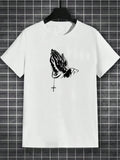 Men'WB shield Regular Fit Hand Drawn Cross Graphic Round Neck Tee, Casual Short Sleeve T-Shirt for Summer, Fashionable...