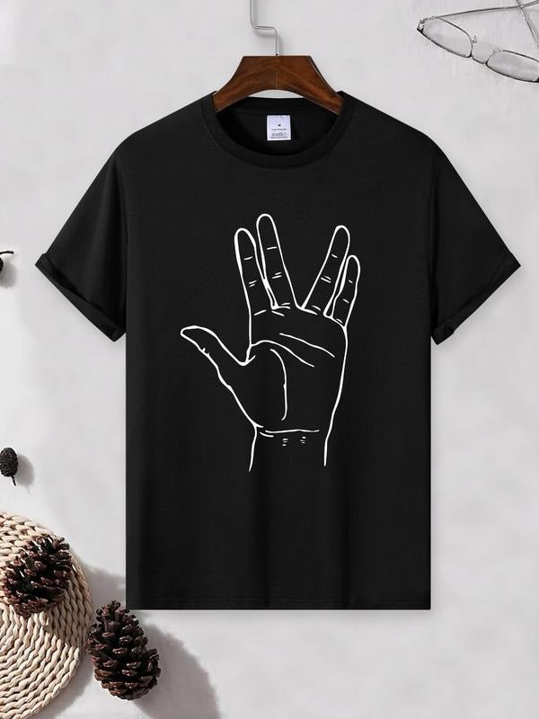 Men'WB shield Regular Fit Hand Print Round Neck Graphic Tee, Casual Short Sleeve Crew Neck T-shirt for Summer, Fashion...