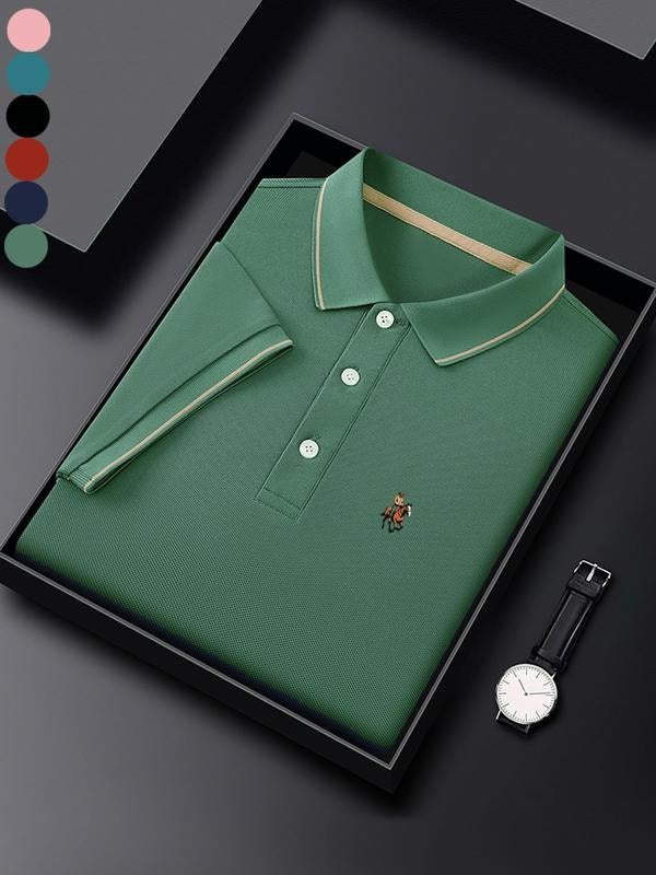 Men'WB shield Regular Fit Horse Embroidery Polo Shirt, Casual Short Sleeve Top for Summer, Fashion Men'WB shield TNF for...