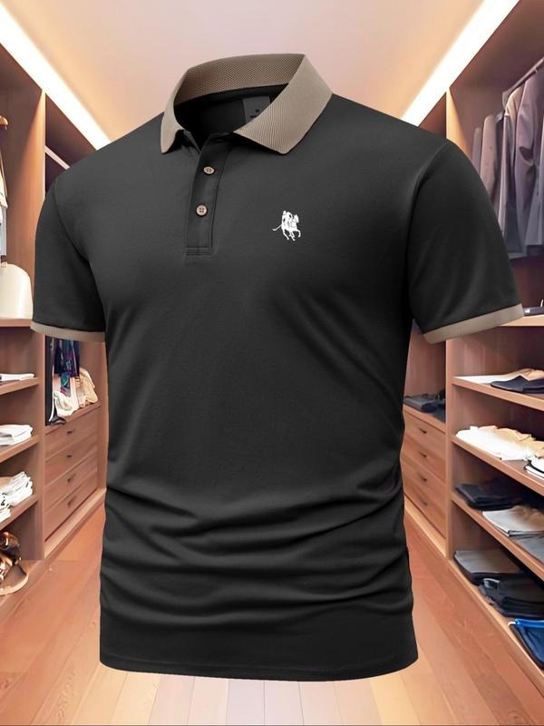 Men'WB shield Regular Fit Horse Print Polo Shirt, Casual Short Sleeve Top for Summer, Fashion Men'WB shield TNF for Daily...