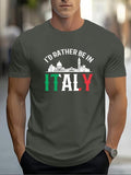 Men'WB shield Regular Fit Italy Flag & Letter Print Round Neck Tee, Casual Short Sleeve T-shirt for Daily Wear, Men'WB...