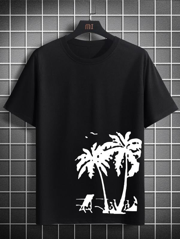 Men'WB shield Regular Fit Landscape Print Round Neck Tee, Casual Summer TNF FOG Comfy Short Sleeve T-shirt for Summer,...