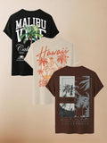 Men'WB shield Regular Fit Landscape Print Short Sleeve Tee, Casual Comfy Palm Tree Print Round Neck T-shirt for Summer,...