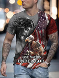 Men'WB shield Regular Fit Letter & Eagle Print Round Neck Short Sleeve Tee, Casual Graphic Crew Neck T-shirt for Daily...